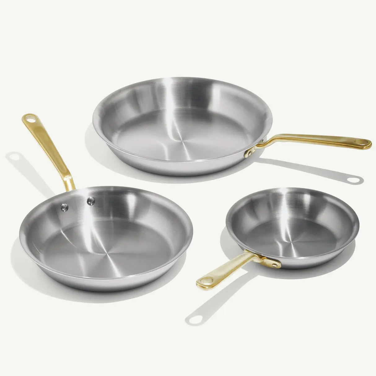 Stainless Clad Frying Pan Set  Gold Handles