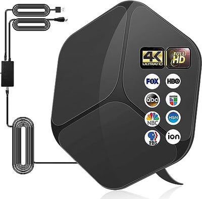 Ylife Updated Version Amplified HD Digital TV Antenna for Long 600+ Miles Range, Powerful Indoor Signal Booster Support 4K 1080p Fire Stick and All TV's - Aerial Air 360°Reception - 17ft Coaxial Cable