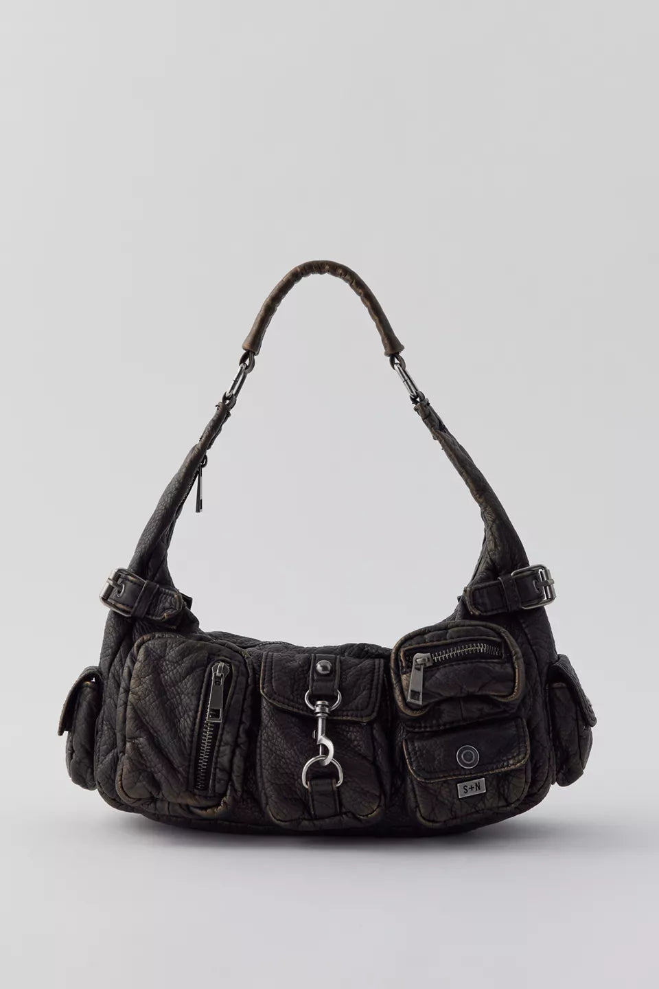 Silence + Noise Emily Washed Faux Leather Shoulder Bag - Black