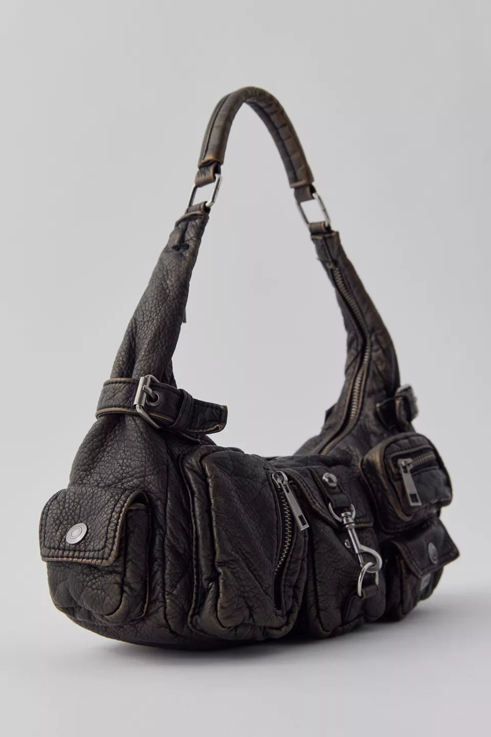Silence + Noise Emily Washed Faux Leather Shoulder Bag - Black