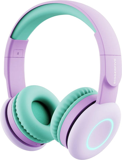 BIGGERFIVE Kids Wireless Headphones, 7 Colorful LED Lights, Kids Bluetooth Headphones with Microphone, 85dB/94dB Volume Limited, Foldable On Ear Heaphones for Kids/Boys/Girls/Fire Tablet/Ipad, Purple