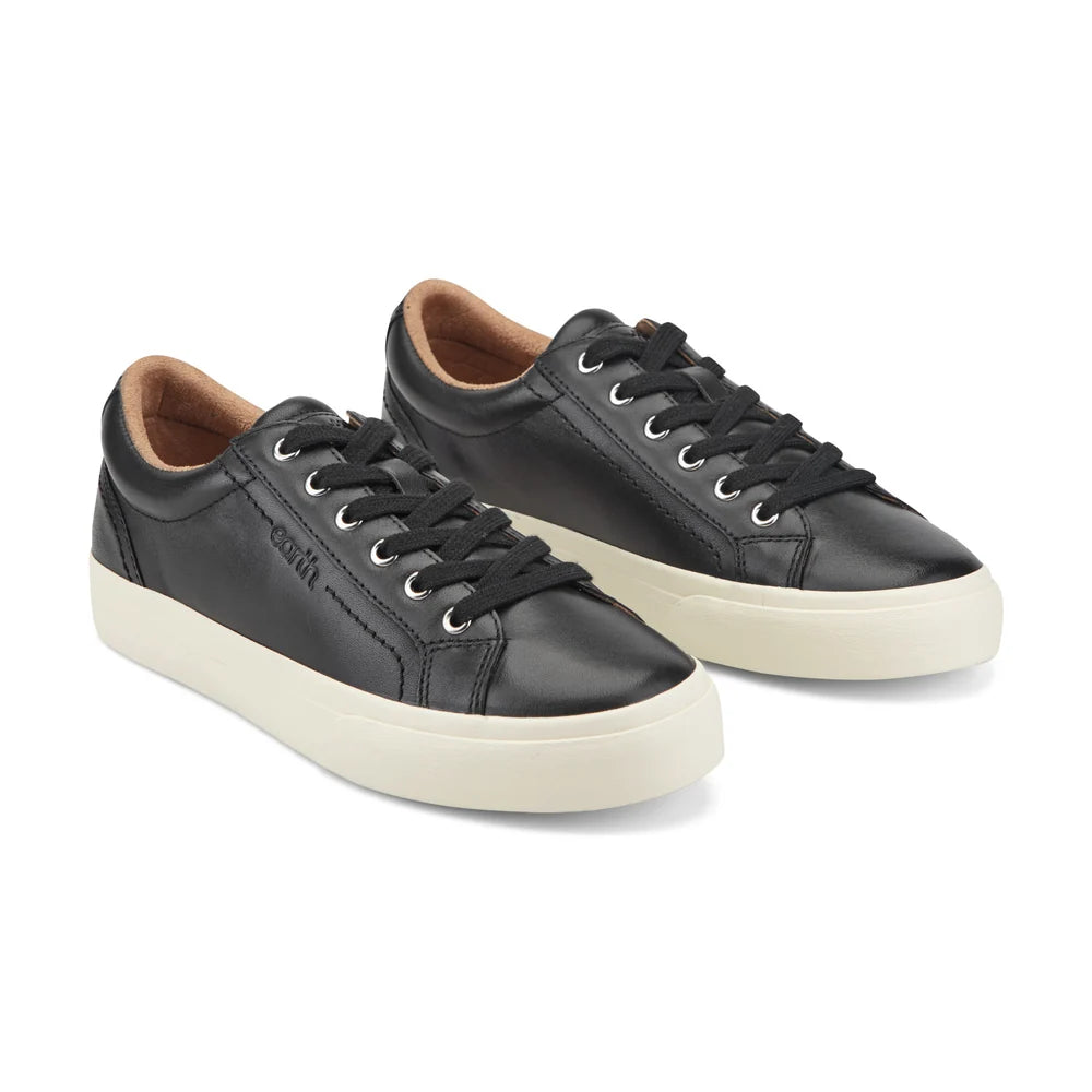 Earth Women's Dailey Leather Lace-Up Sneakers Size:7M Black