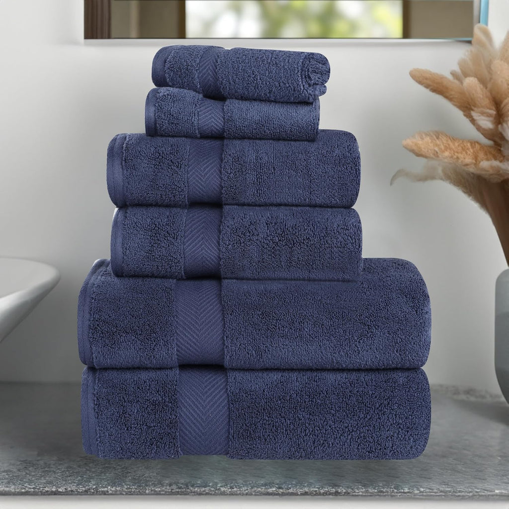 SUPERIOR Zero Twist 100% Cotton Bathroom Towel 6pc, Midnight Blue