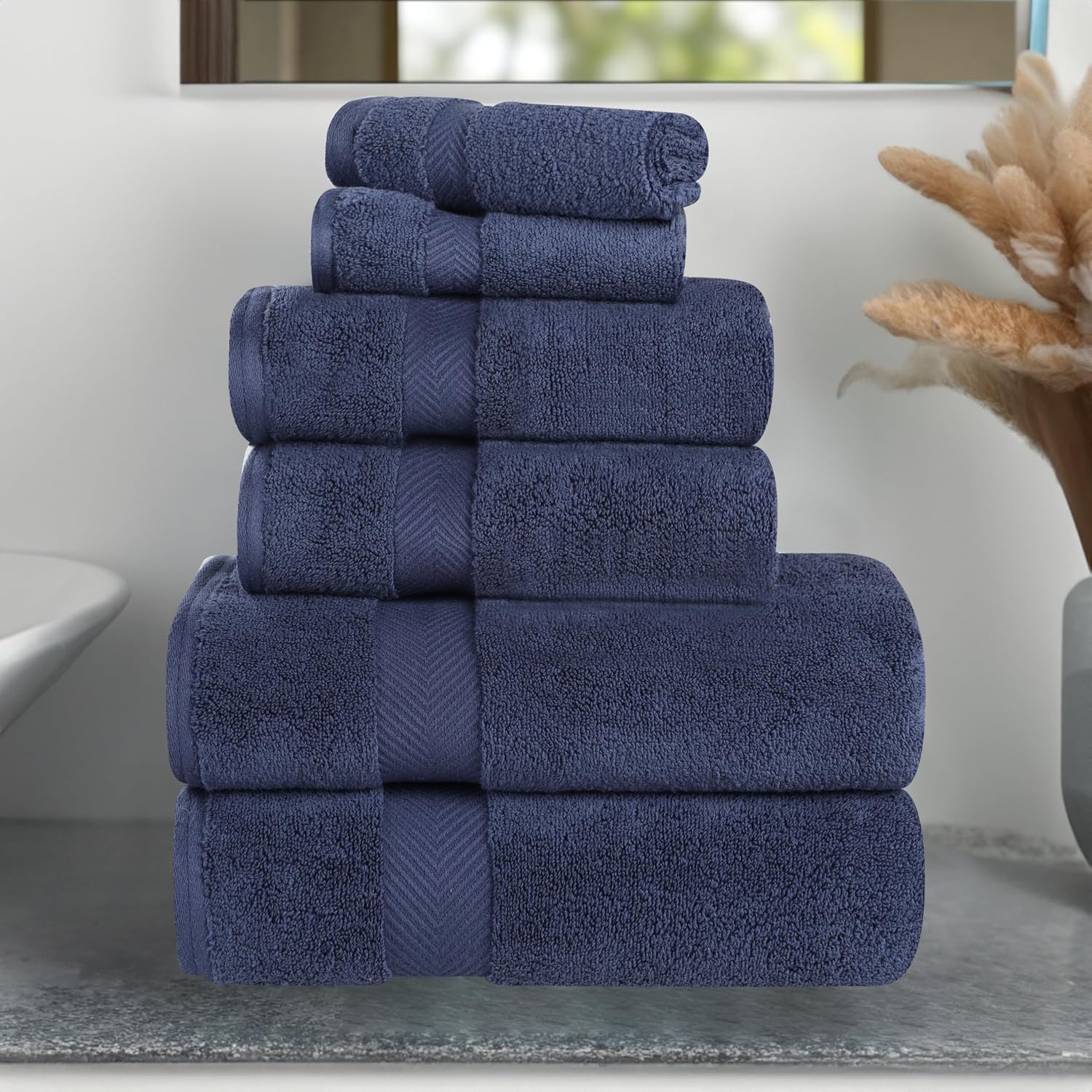 SUPERIOR Zero Twist 100% Cotton Bathroom Towel 6pc, Midnight Blue