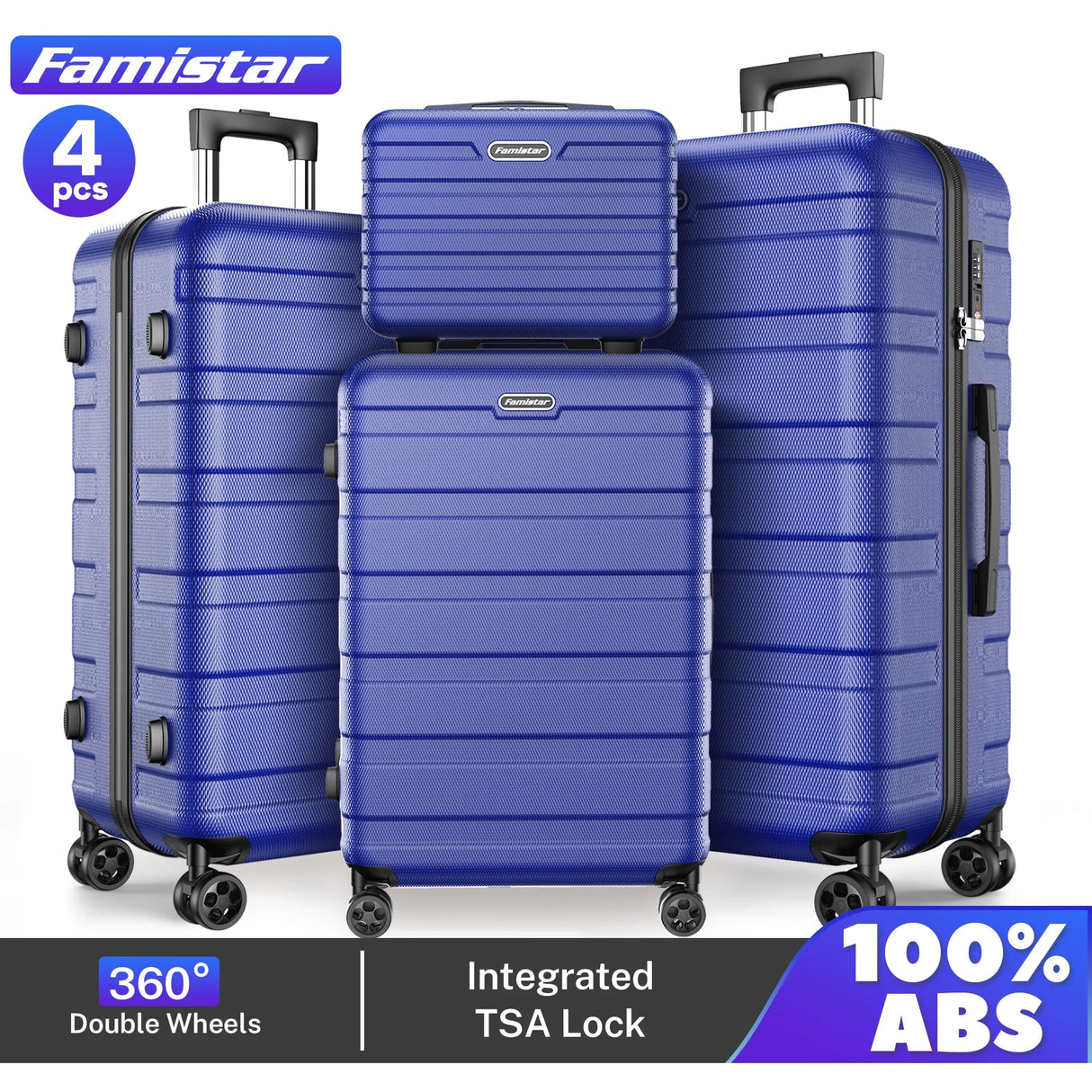 Famistar 4 Piece Hardside Luggage Suitcase Set Blue (NEW)