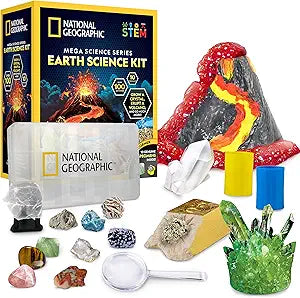 NATIONAL GEOGRAPHIC Earth Science Kit – 100+ Science Experiments & Activities for Kids, Crystal Growing, Volcano Science Kit, Rock Collection, STEM Project Toy for Boys & Girls (New Open Box)