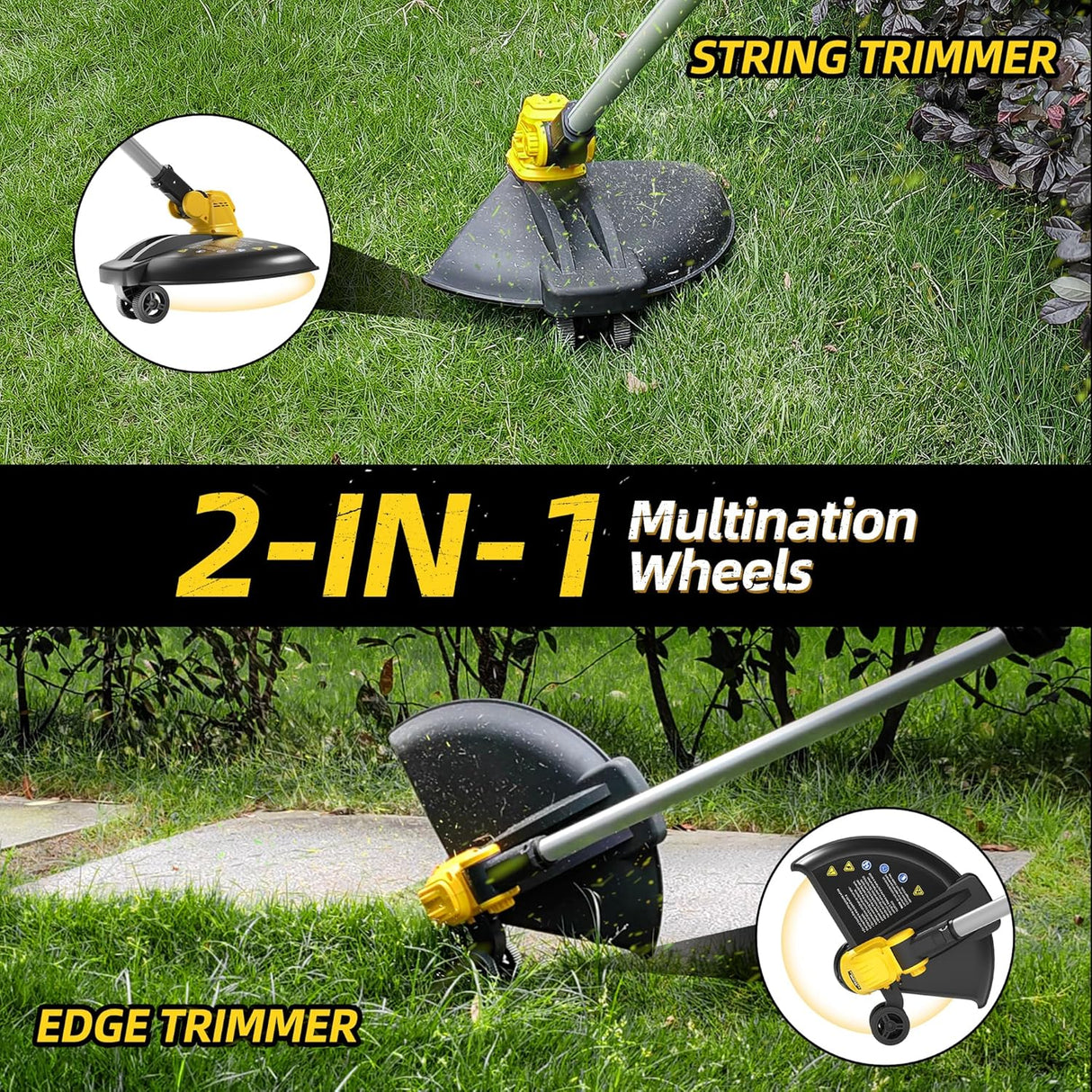 15" Weed Wacker Cordless & Edge Trimmer 2-in-1, 4.0Ah Battery Included, 6lbs, Electric Weed Eater, Edger String Grass Trimmer, W/Wheels, Brushless Motor, Auto-Feed Tech for Yard Garden Lawn, 21V   New