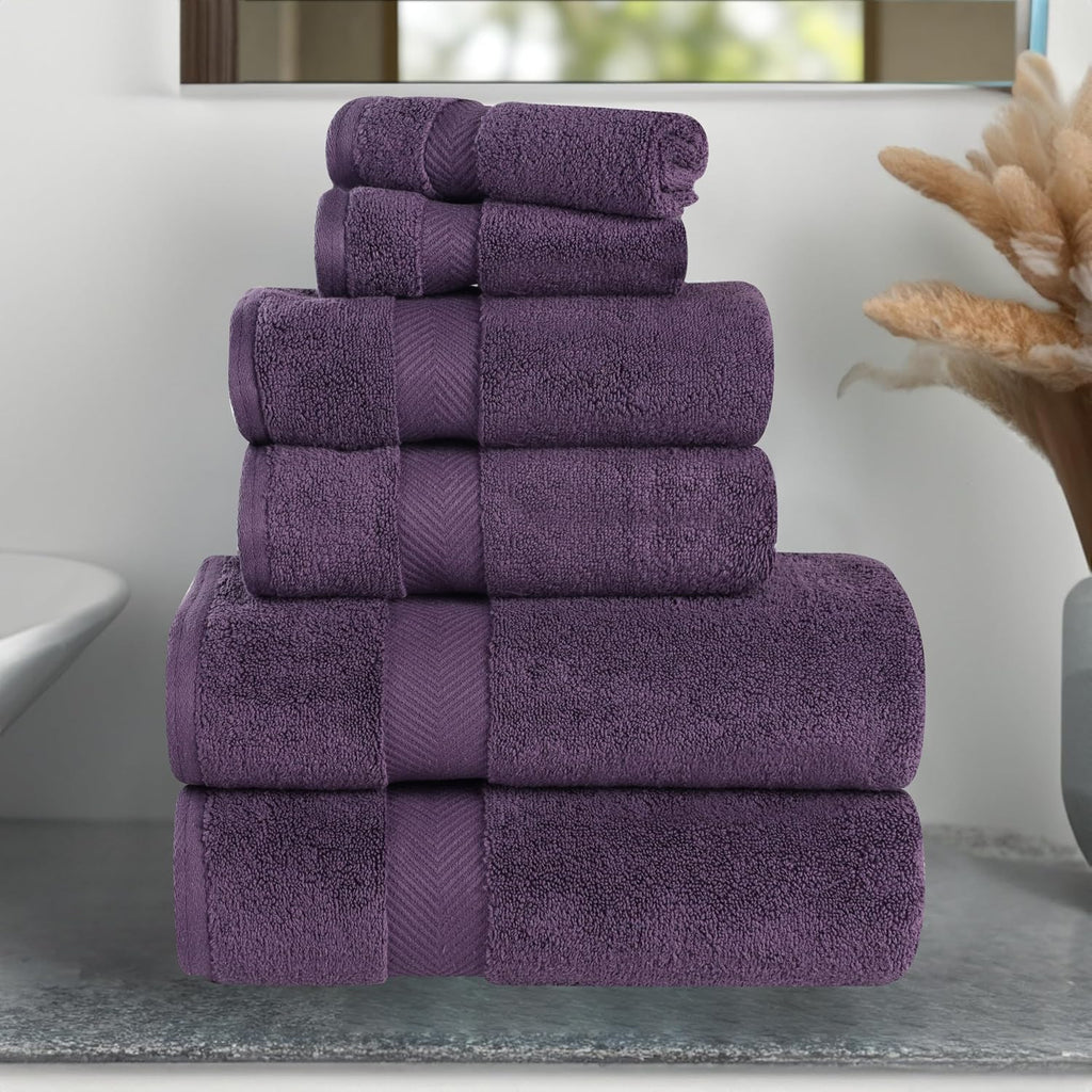 SUPERIOR Zero Twist 100% Cotton Bathroom Towel 6pc, Grape Seed