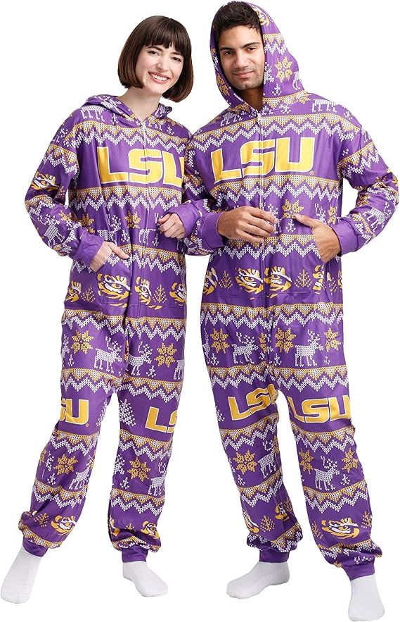 FOCO Unisex NCAA College Team Ugly Pattern Matching Holiday Pajamas One Piece Onesie Size L