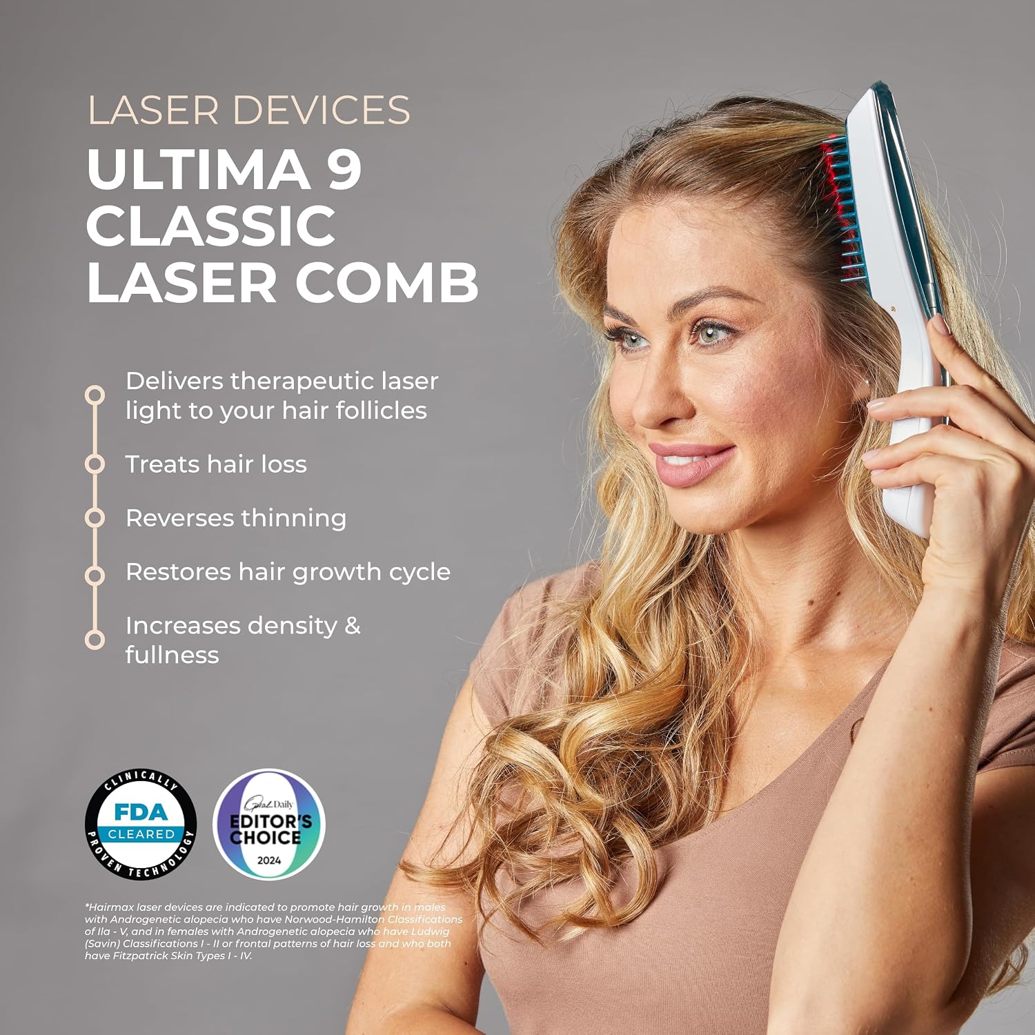 Hairmax Ultima 9 Classic LaserComb, FDA Cleared Red Light For Hair Regrowth