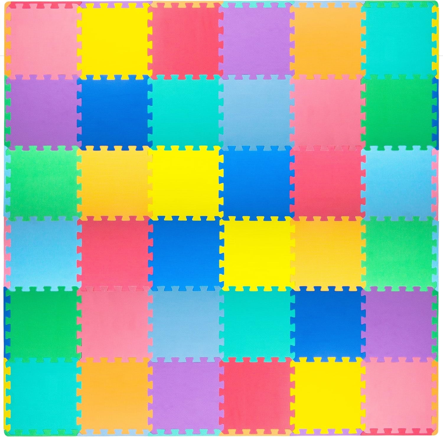 ProSource Play Mat, Soft Foam Floor Tiles for Kids, Interlocking EVA Panels for Playpen Use, Crawling Development Surface, Safe Non-Toxic Toddler Flooring, 36 Tiles, Multicolor