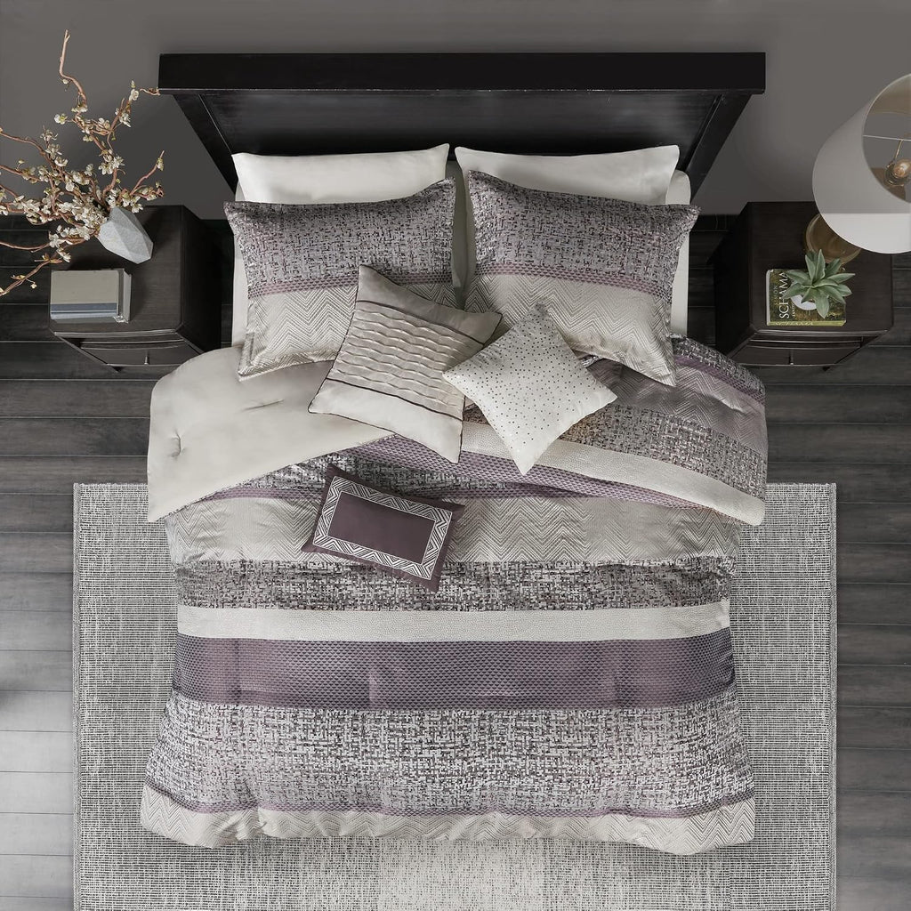 Madison Park Traditional Jacquard Purple (Cal King) Comforter Set, 7pc