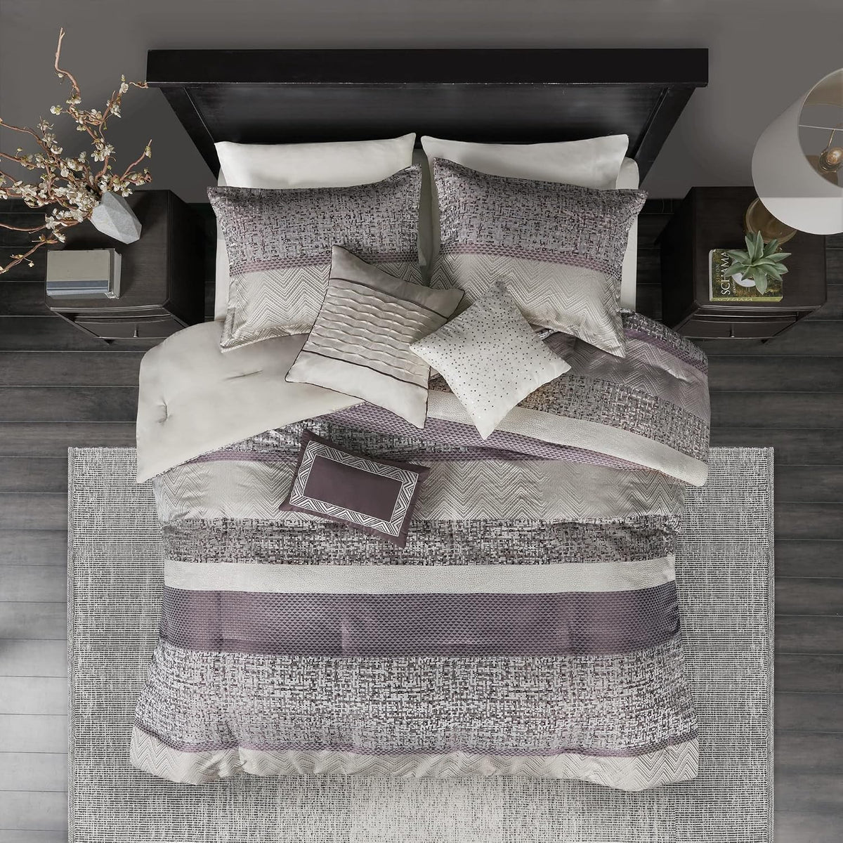 Madison Park Traditional Jacquard Purple (Cal King) Comforter Set, 7pc