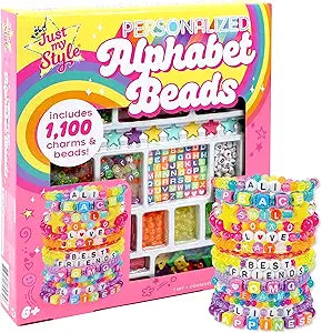 Just My Style ABC Beads by Horizon Group Usa, 1000+ Charms & Beads, Alphabet Charms, Accent Seed Star Wax Beading Cord, Satin Cord Key Ring Included, Bright, Small(New Open Box)