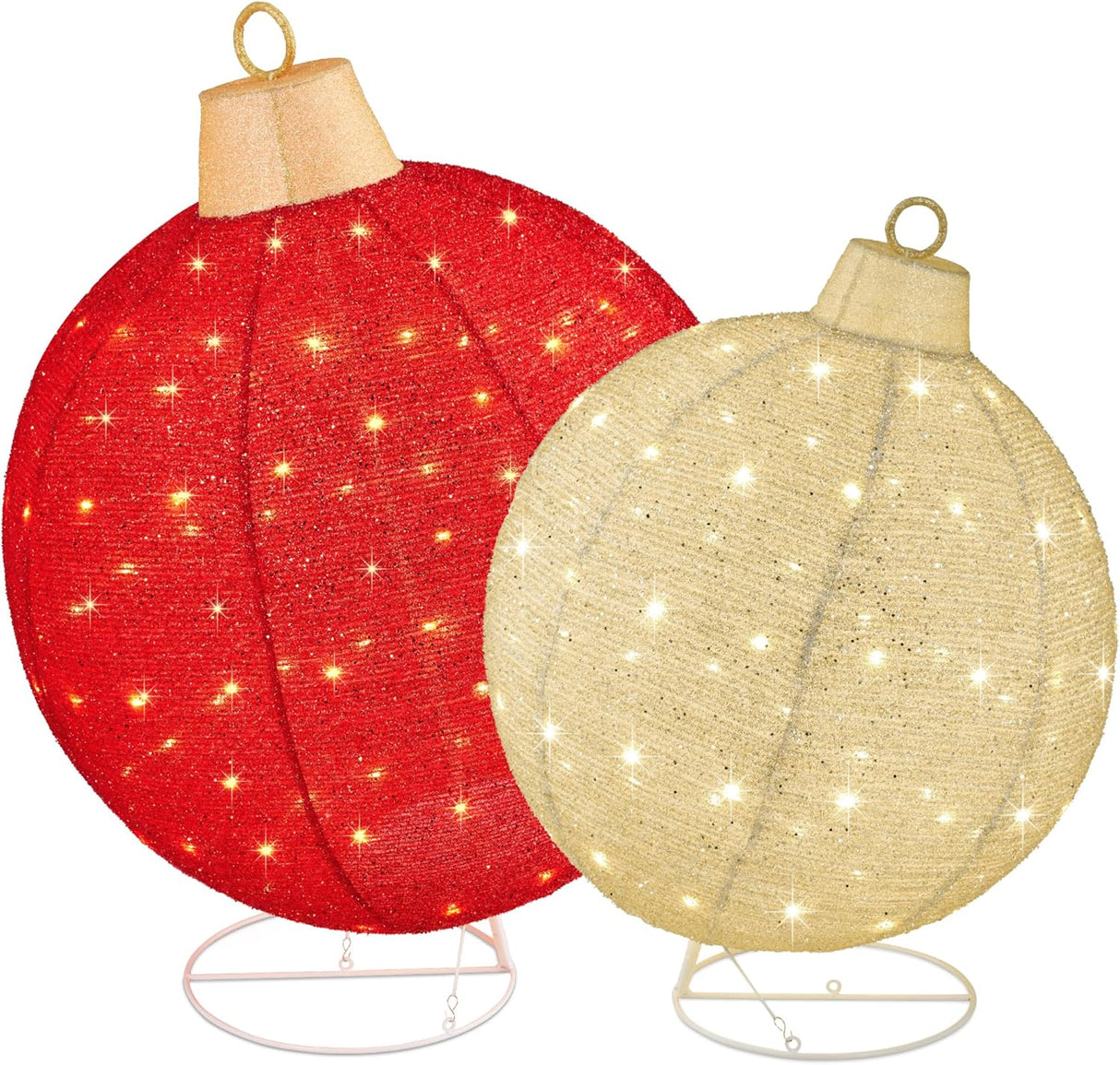 Best Choice Products - 2pc Lighted Pop-Up Christmas Ornaments Decoration w/ 180 LED Lights, Stand - Red/Gold