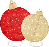 Best Choice Products - 2pc Lighted Pop-Up Christmas Ornaments Decoration w/ 180 LED Lights, Stand - Red/Gold