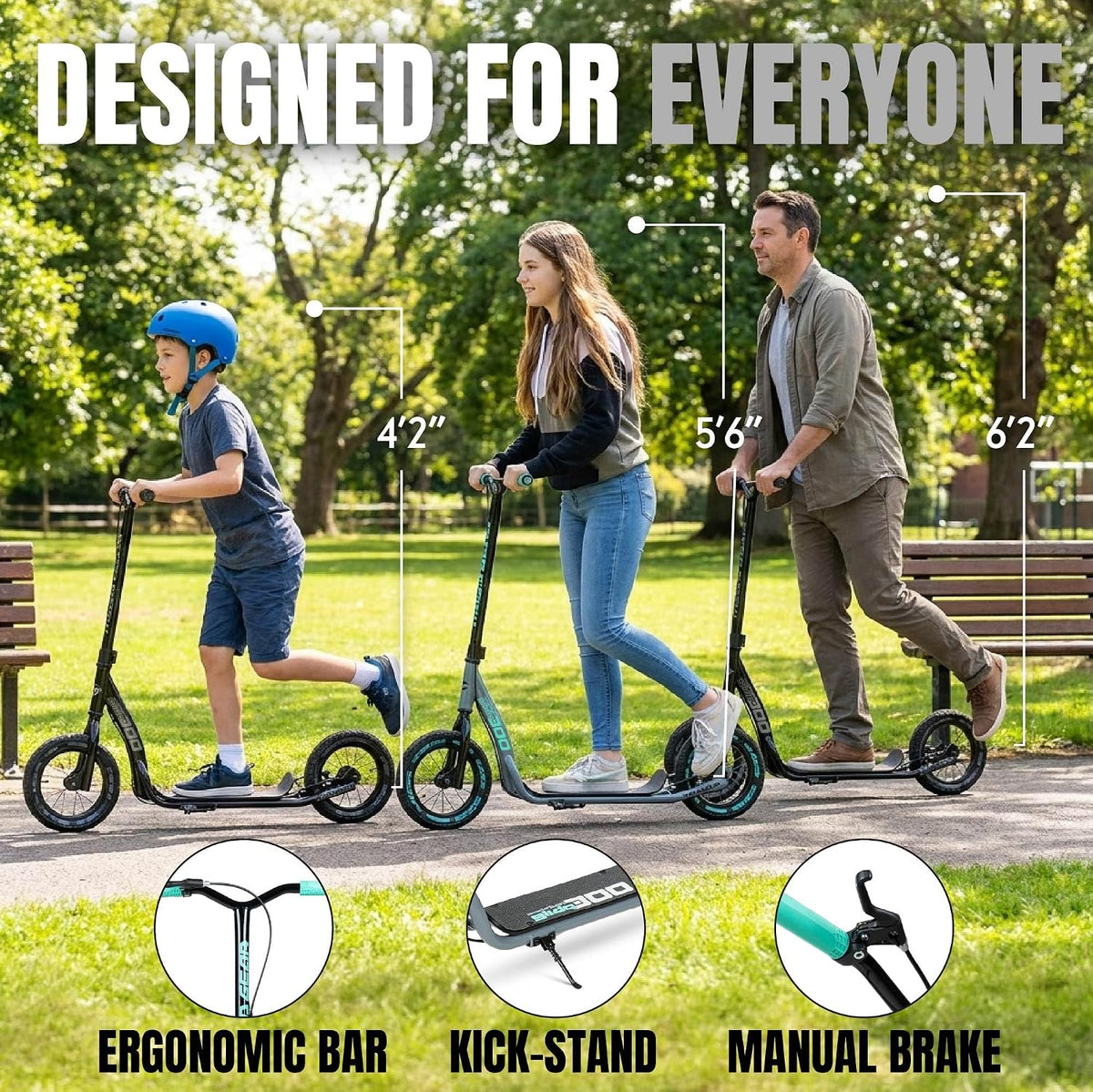 Madd Gear Large Kick Scooter for Adults, Teens, & Kids 8-12 - Grey/Teal