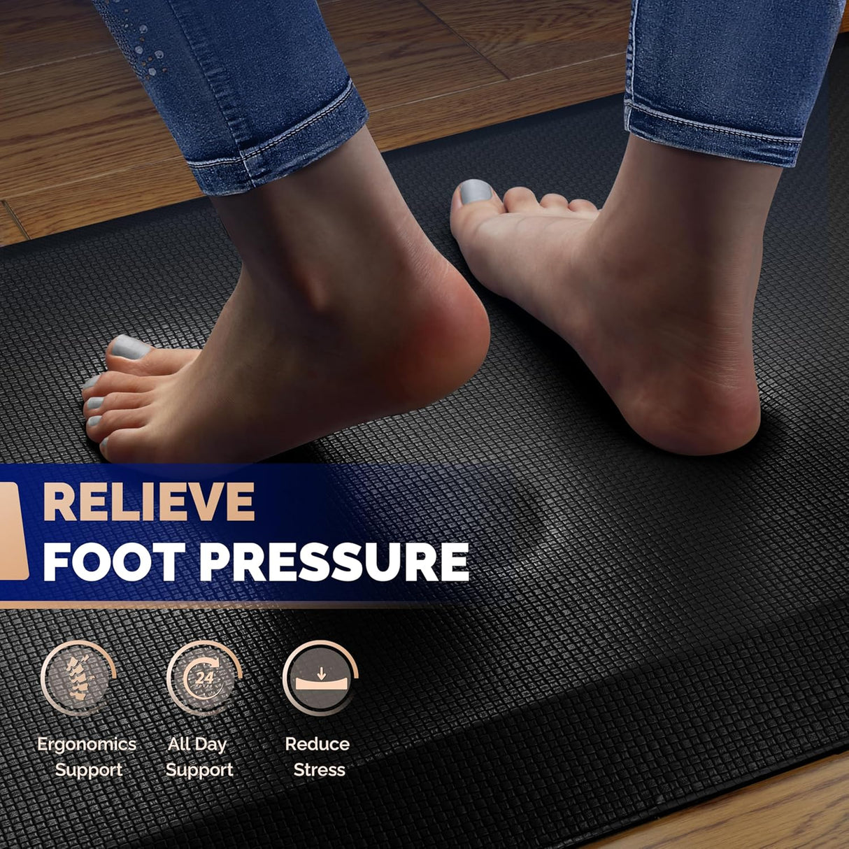 FEATOL Anti Fatigue Mat for Standing, 9/10 Extra Thick Ergonomic Standing Desk Mat, Comfort & Durable Memory Foam Standing Mat at Home,Office All Day (20" x 32", Black)