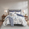 Madison Park (King / Cali King) 7-Piece Printed Seersucker Comforter Set with Throw Blanket - Zennia Blue