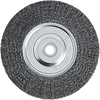 Forney 72747 Wire Bench Wheel Brush, Fine Crimped with 1/2-Inch and 5/8-Inch Arbor, 6-Inch-by-.008-Inch
