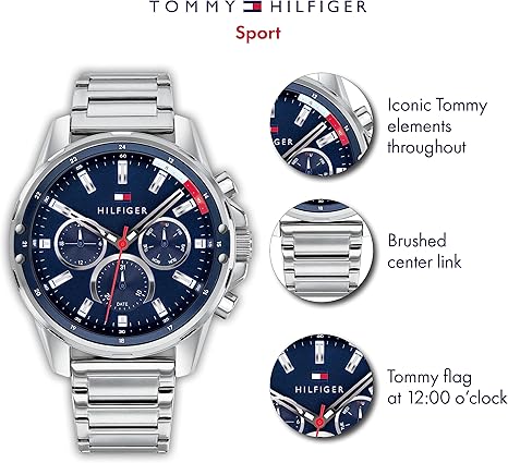 Tommy Hilfiger Men's Quartz Stainless Steel and Bracelet Sporty Watch, Silver (OPEN BOX)