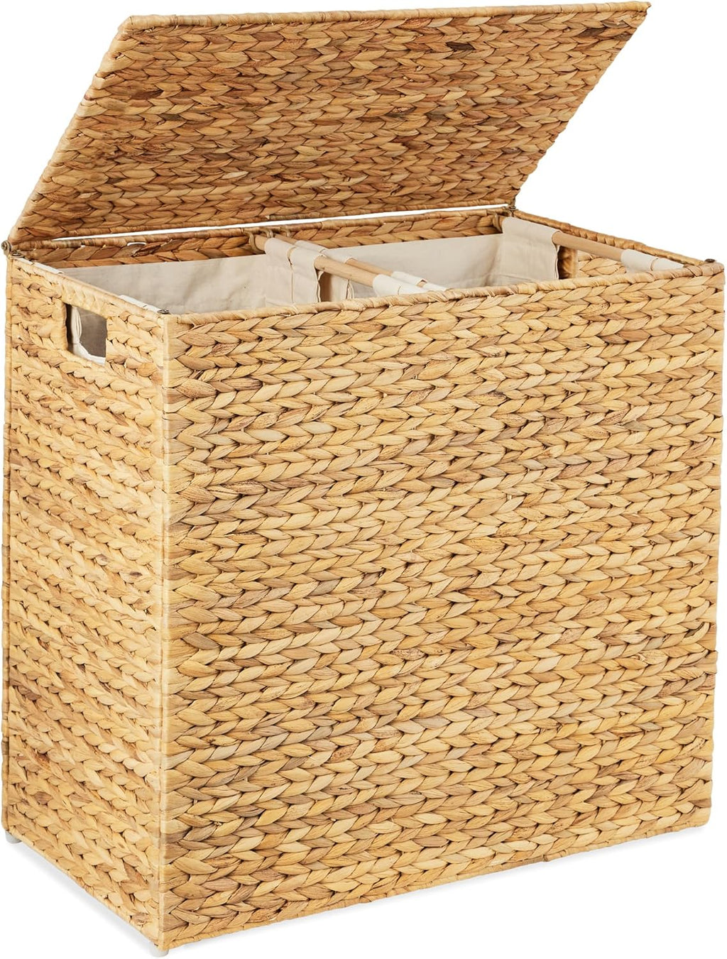 Large Water Hyacinth Laundry Hamper Basket – Double Sorter with 2 Liner Bags, Natural