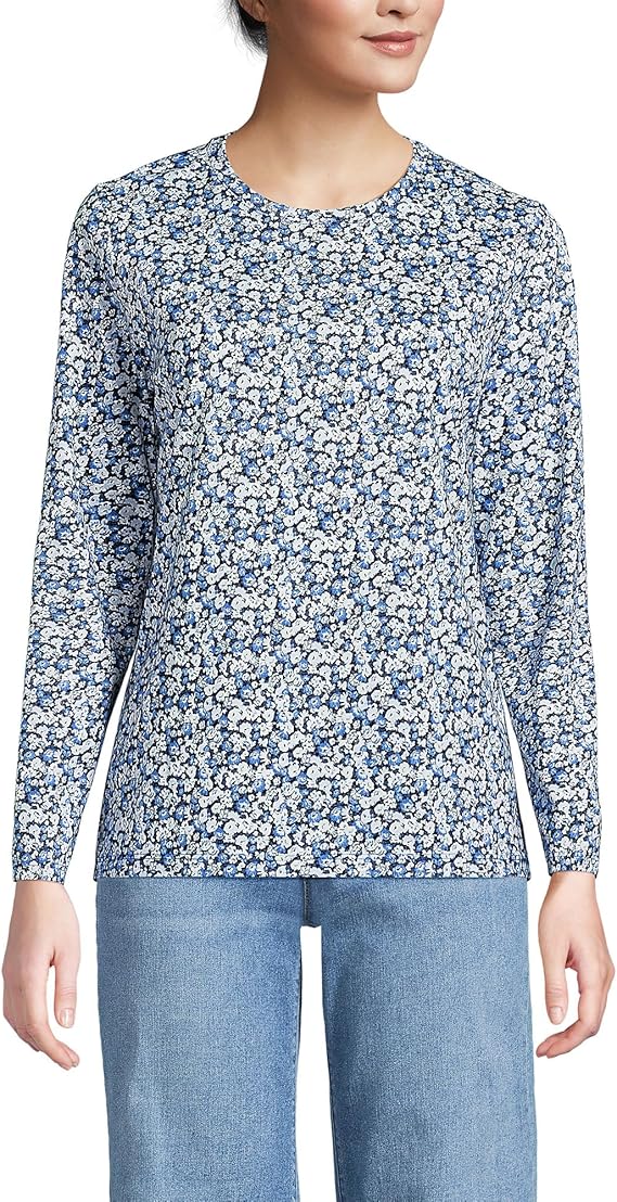 Lands' End Women's Relaxed American-Grown Supima Cotton Long Sleeve Crew Neck Size M