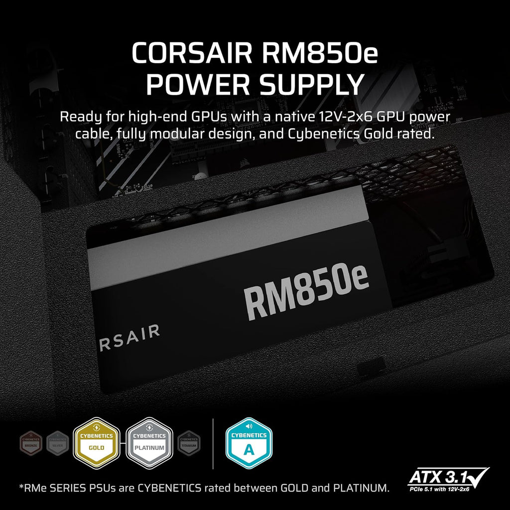 CORSAIR - RMe Series RM850e 80 PLUS Gold Fully Modular Low-Noise ATX 3.1 and PCIE 5.1 Power Supply - Black