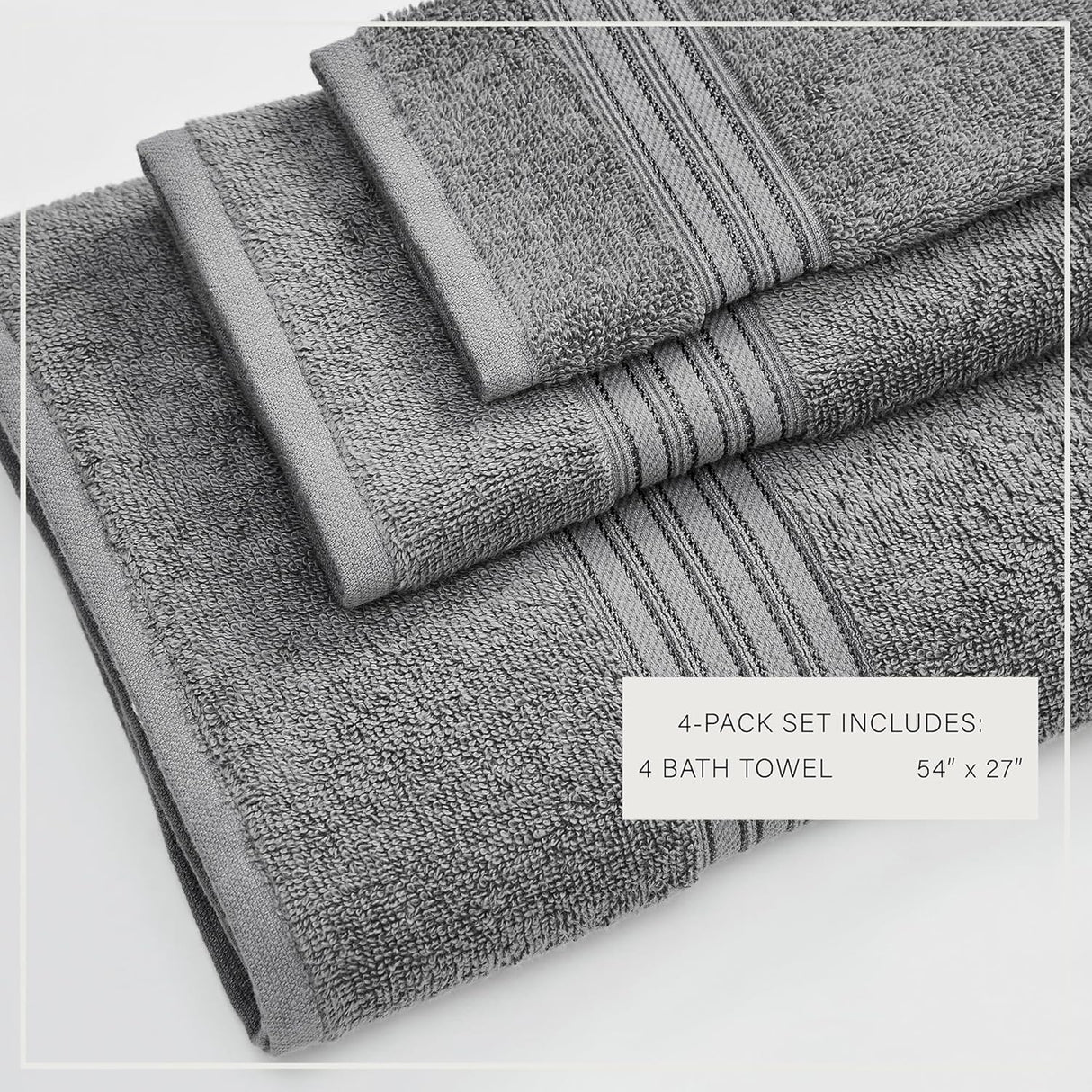 Dark Grey Bath Towels - 100% Cotton 4 Pack 54x27 Bath Towel Set - Lightweight, Absorbent, Quick-Dry Towels for Bathroom