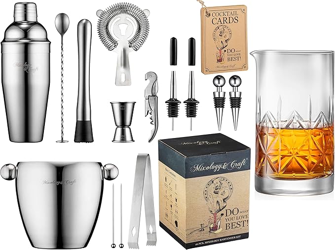 Mixology & Craft 16-Piece Bartender Kit and Crystal Mixing Glass