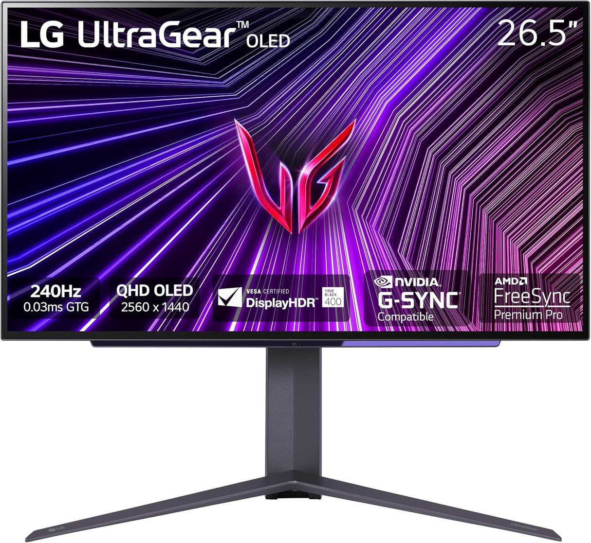 LG ‎27GS93QE 27-inch Ultragear OLED Gaming Monitor QHD 240Hz 0.03ms DisplayHDR True Black 400 AMD FreeSync Premium Pro NVIDIA G-Sync HDMI 2.1 DisplayPort Tilt/Height/Pivot Stand Black