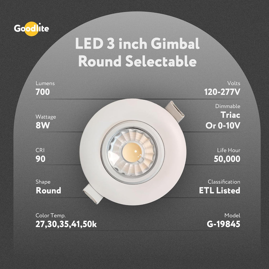 Goodlite G-19845 2.75 Inch LED Round Luminaire 8w 650 Lumens (75W Eqv) with Junction Box, 40° 360° Rotatable Eyeball and 30° Tilt, Warm White