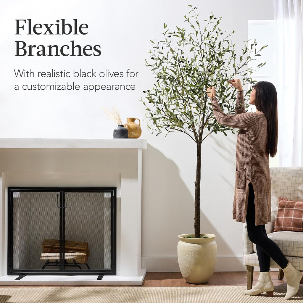 Best Choice Products - Artificial Olive Tree, Lifelike Faux Tree w/ White Pot, Decorative Olives - 8ft