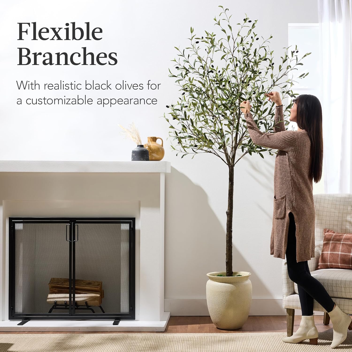 Best Choice Products - Artificial Olive Tree, Lifelike Faux Tree w/ White Pot, Decorative Olives - 8ft