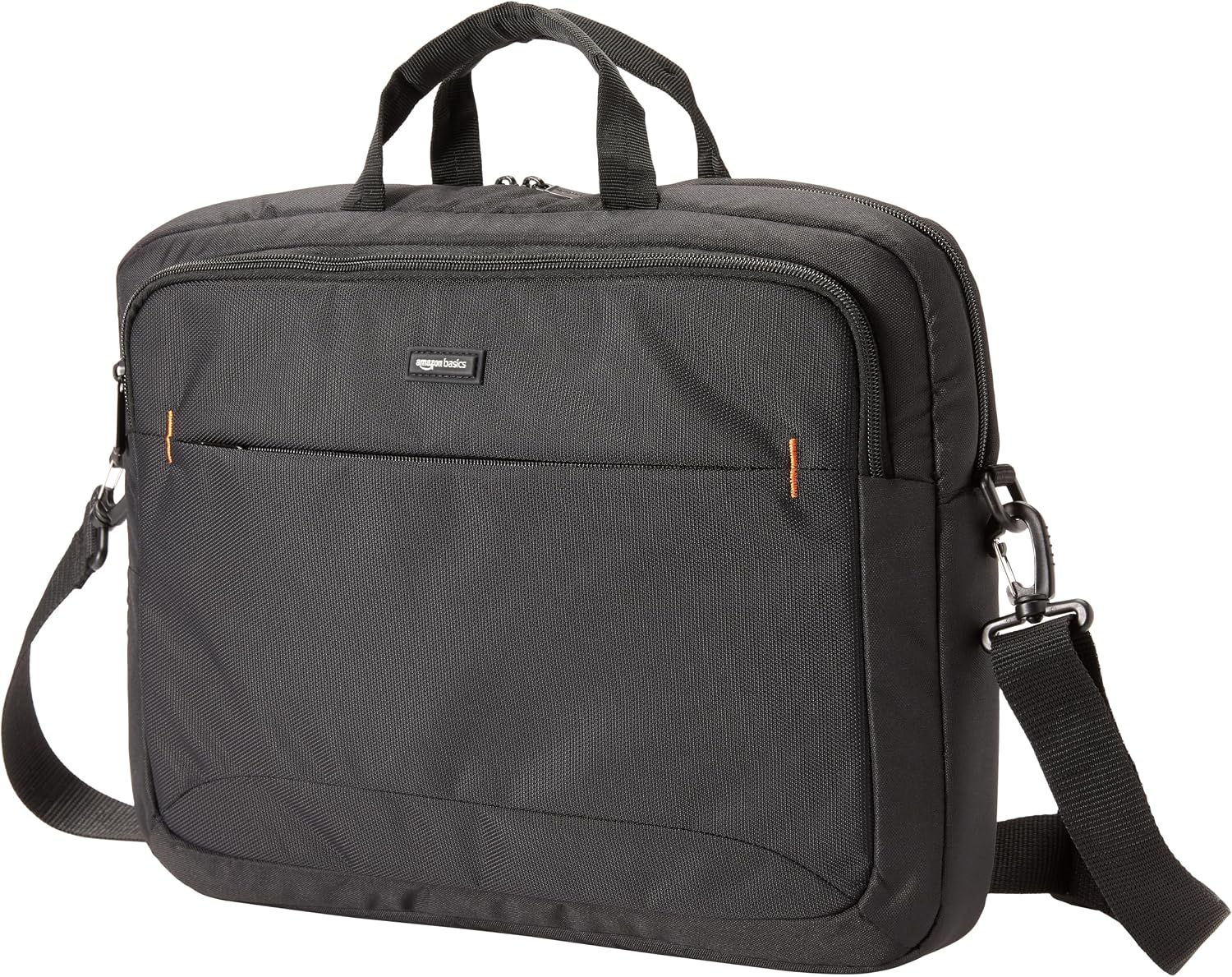 Amazon Basics Laptop Shoulder Bag with Compartments, 17.3-inch, Black, Large Capacity