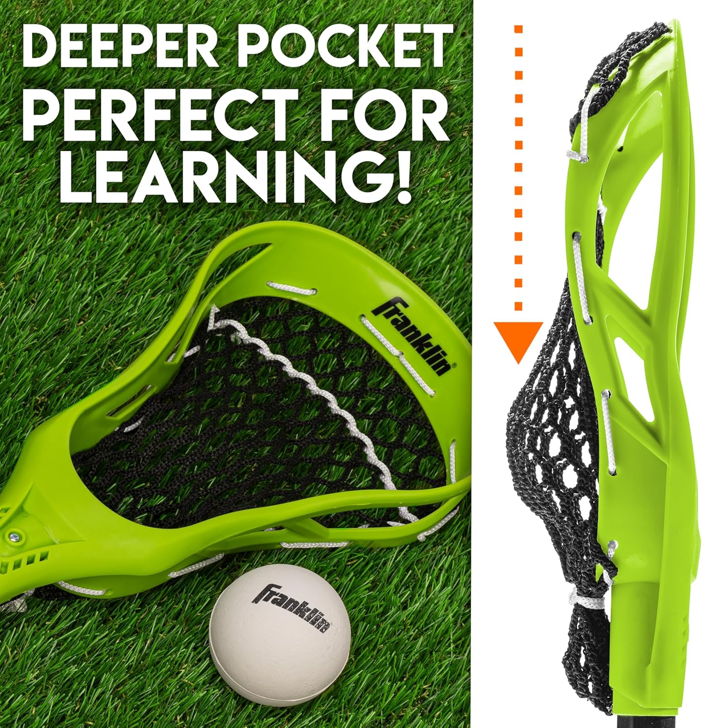 Franklin Sports Future Champs 2 Player Youth Lacrosse Sticks + Ball Set - Kids  GREEN