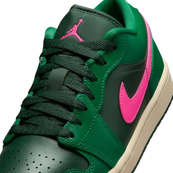NIKE Women's Air Jordan 1 Low in Malachite/Pink Blast/Coconut Milk/Fir - 10