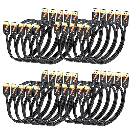 4K DisplayPort to HDMI Cables 20-Pack, 6FT DP to HDMI Cable Adapter Male to Male Gold-Plated, Supports UHD Video and Audio for Computer, Monitor, HDTV, Projector-(Not-Bidirectional)