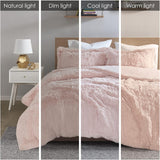 Intelligent Design Malea Shaggy Duvet with Quilted Box Design, Long Faux Fur Comforter Cover Cozy Bedding Set, Matching Shams, (Insert Not Included) Full/Queen, Blush 3 Piece, 90x90