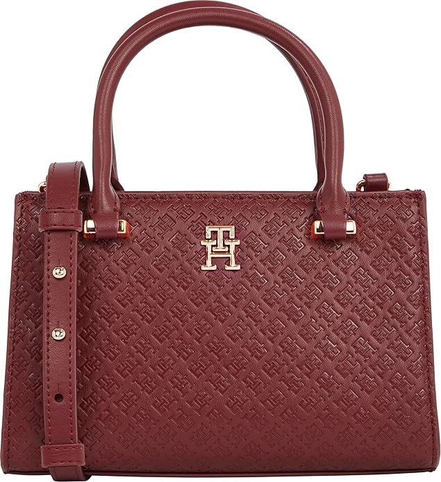 Tommy Hilfiger Monogram Mini Tote Bag with Removable Crossbody Strap-Color: Raspberry Truffle