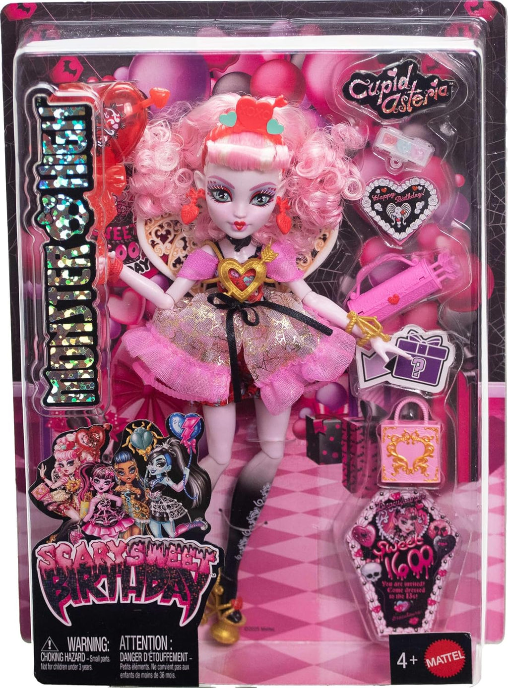 Monster High Scary Sweet Birthday Cupid Asteria Doll in Party Dress with Balloon & Gift