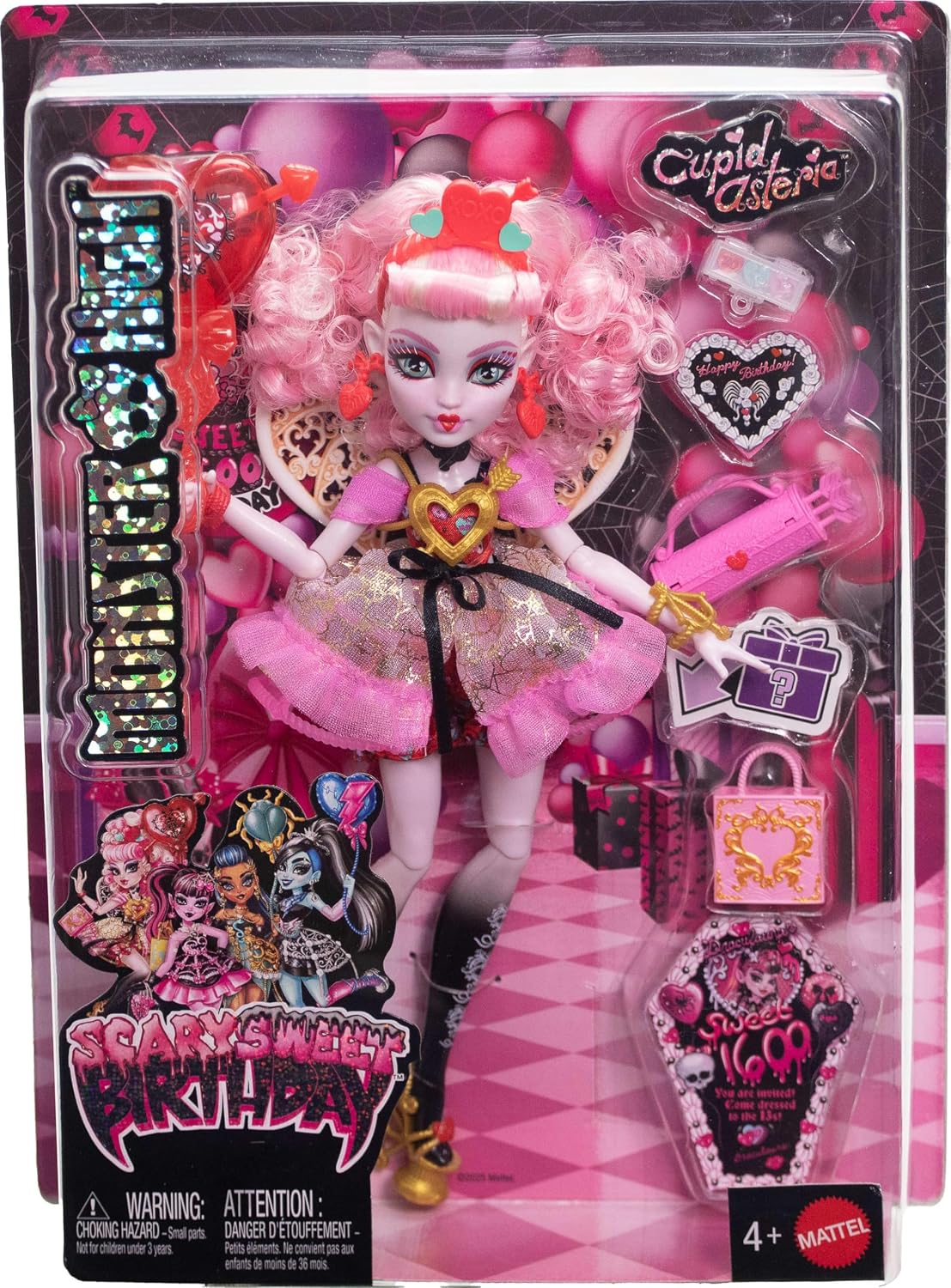 Monster High Scary Sweet Birthday Cupid Asteria Doll in Party Dress with Balloon & Gift