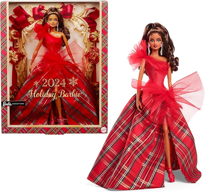 Barbie Signature 2024 Holiday Doll with Light Brown Hair in Plaid Gown(New Open Box)