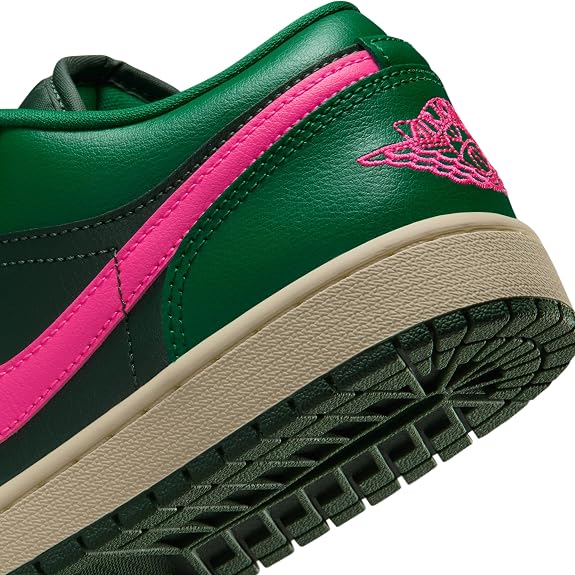 NIKE Women's Air Jordan 1 Low in Malachite/Pink Blast/Coconut Milk/Fir - 10