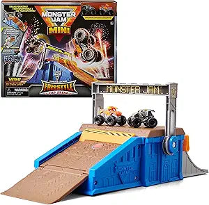 Monster Jam Mini Freestyle Flip Arena Playset and Storage with 2 Mini Monster Jam Trucks, Kids Toys for Boys and Girls Ages 3 and up