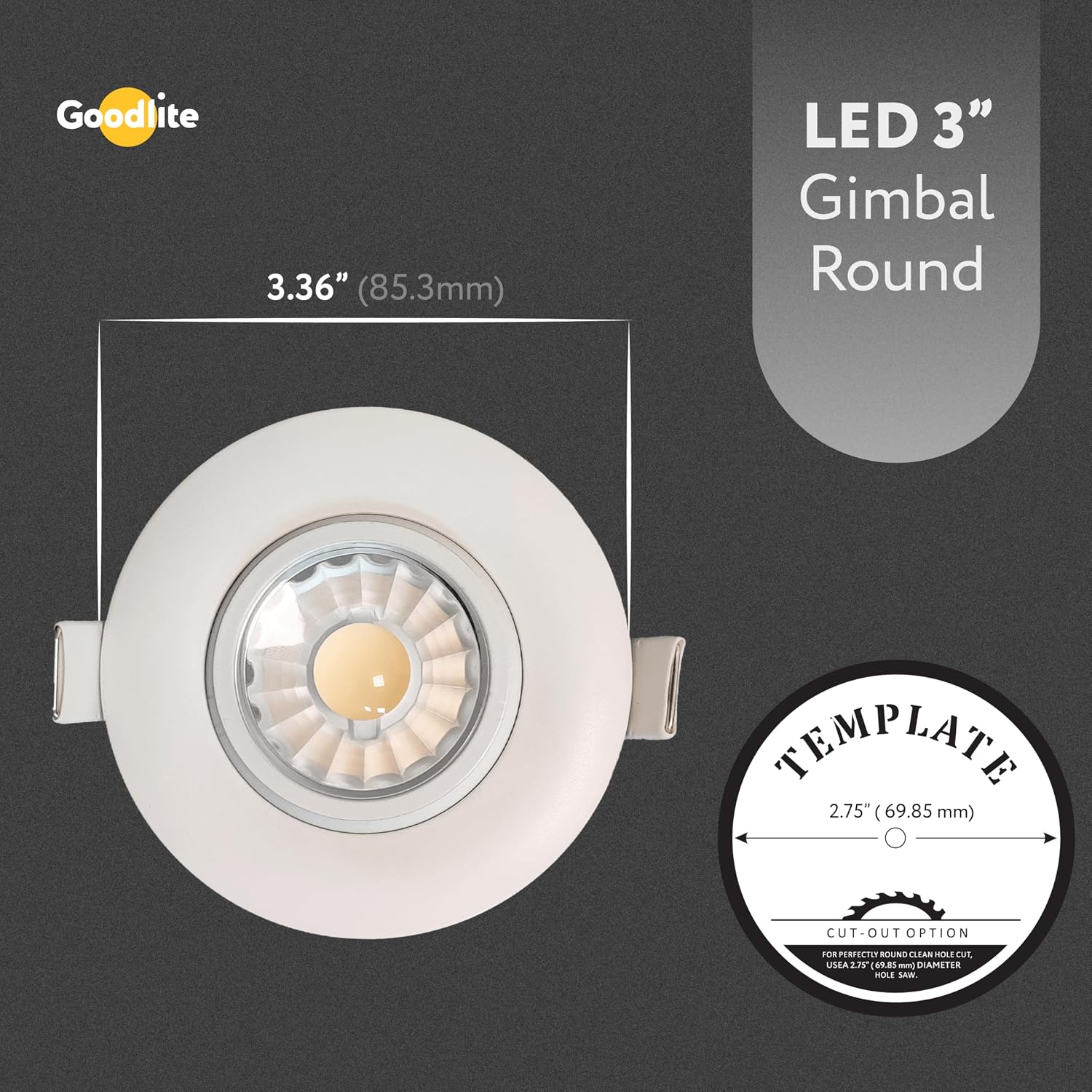 Goodlite G-19845 2.75 Inch LED Round Luminaire 8w 650 Lumens (75W Eqv) with Junction Box, 40° 360° Rotatable Eyeball and 30° Tilt, Warm White