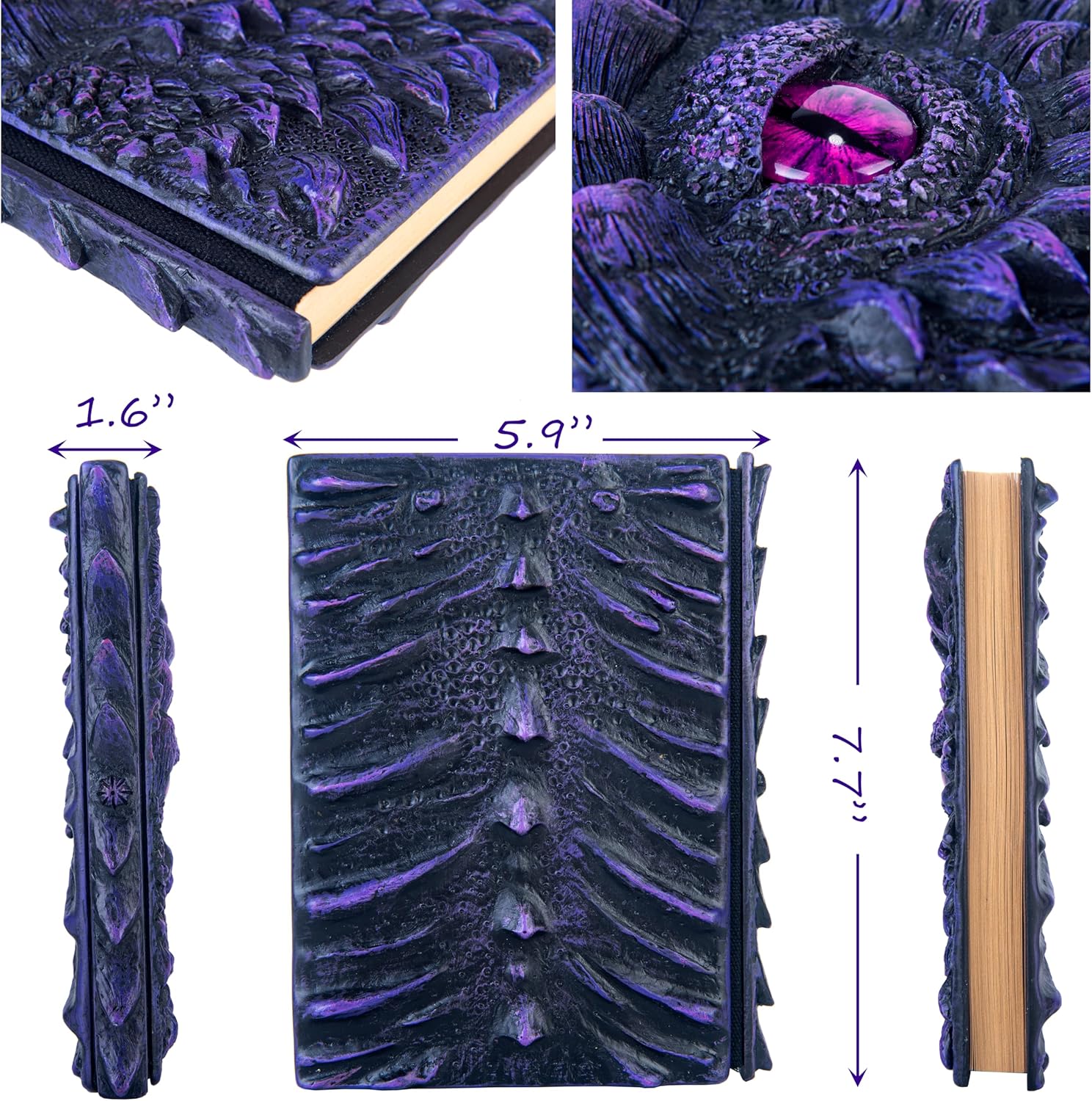 LZlightactor 3D Dragon Eye Embossed Journal A5 - Dark Purple