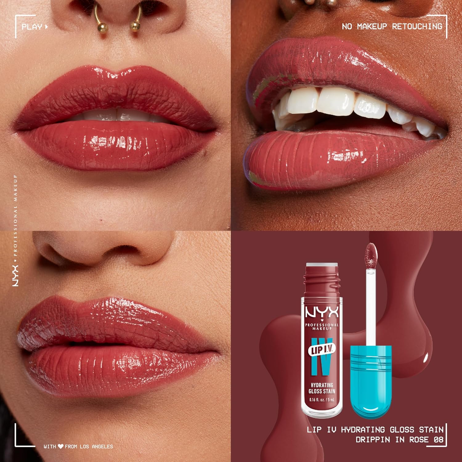NYX Professional Makeup | LIP I.V. Hydrating Gloss Serum | 08 Drippin' In Rose