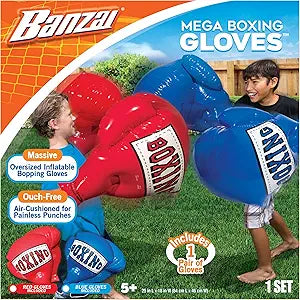 Banzai Kids Inflatable Mega Boxing Gloves 1 Set (Red or Blue) (New, Open Box) *Damaged Box*