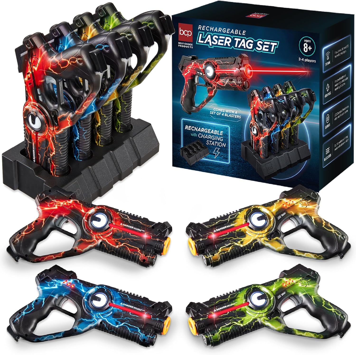 Set of 4 Rechargeable Laser Tag Blasters with Docking Station